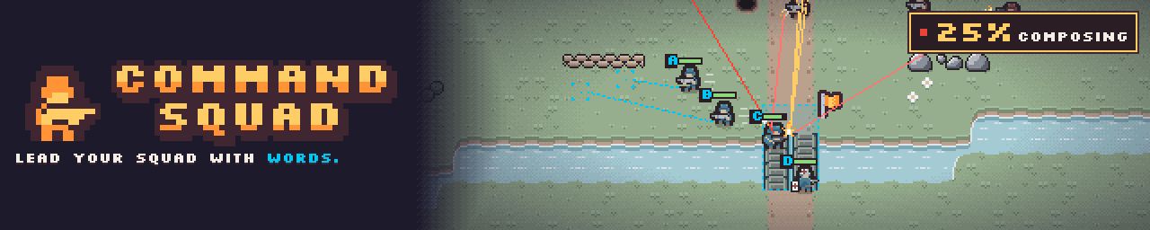 Command Squad banner: the logo, the tagline 'Lead your squad with words' and the bridge battle